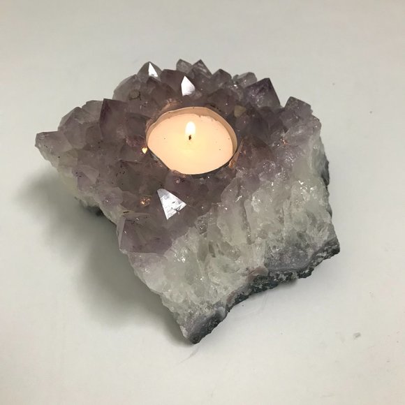 Large Raw Amethyst Cluster Tealight Candle Holder - Picture 2 of 6